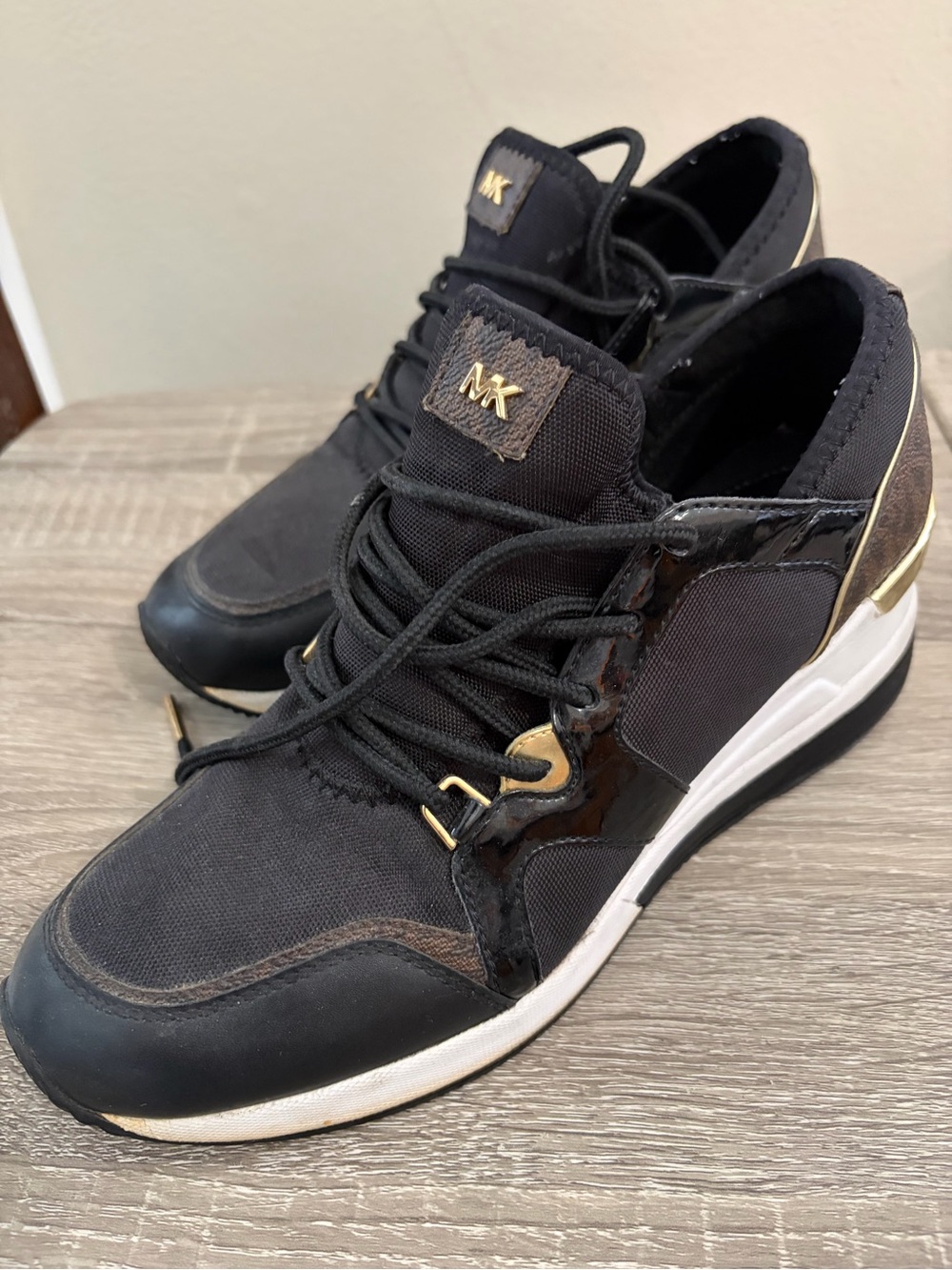 Michael Kors Black and Gold Women's Lace-Up Sneakers
